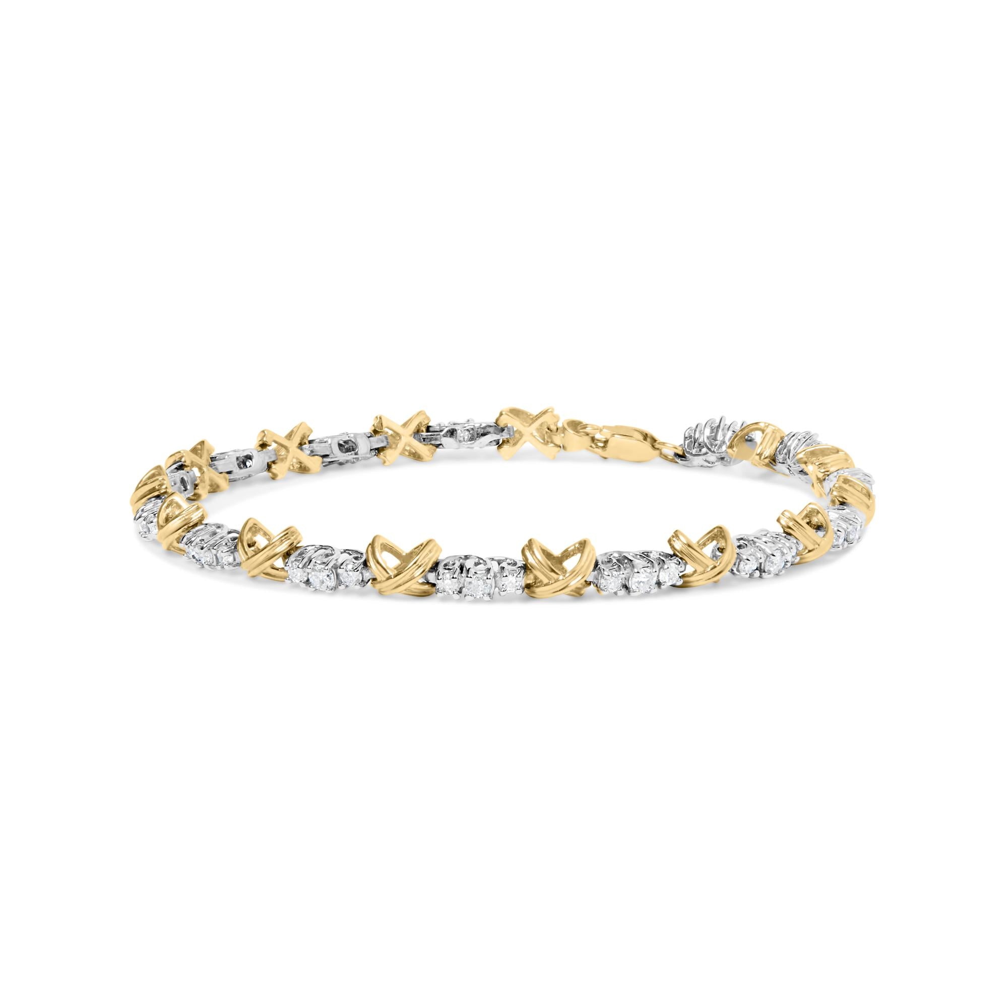 Pulsera de eslabones en X con diamantes de 1 ct. p.t. en oro de dos tonos de 10K, foto 1