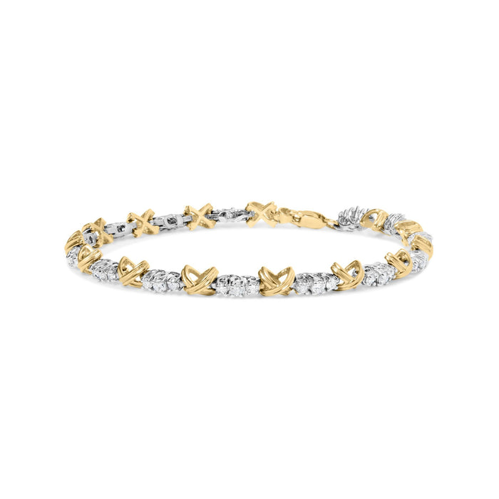 Pulsera de eslabones en X con diamantes de 1 ct. p.t. en oro de dos tonos de 10K, foto 1