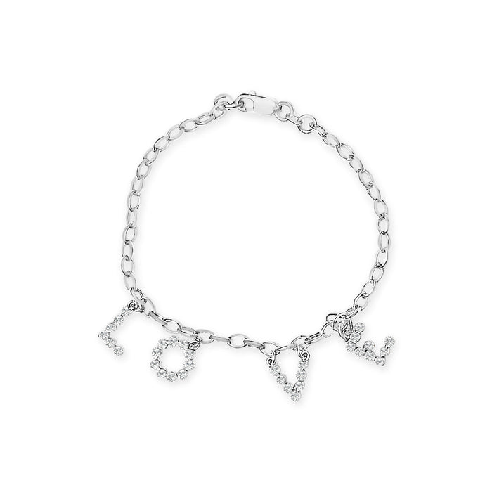 Pulsera de cadena de cable con dije de amor y diamantes de 1/6 ct. p.t. en oro blanco de 10K, foto 1