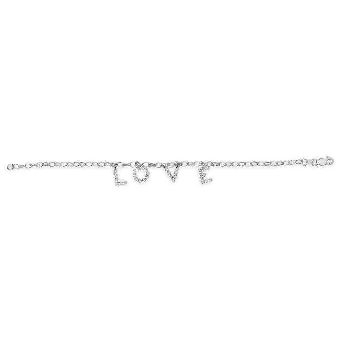 Pulsera de cadena de cable con dije de amor y diamantes de 1/6 ct. p.t. en oro blanco de 10K, foto 4