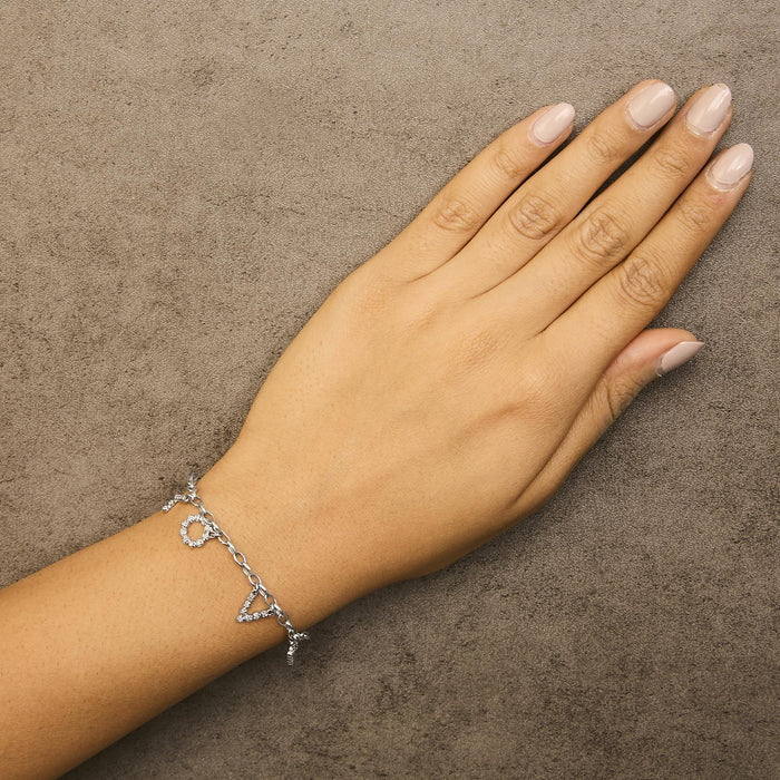 Pulsera de cadena de cable con dije de amor y diamantes de 1/6 ct. p.t. en oro blanco de 10K, foto 3