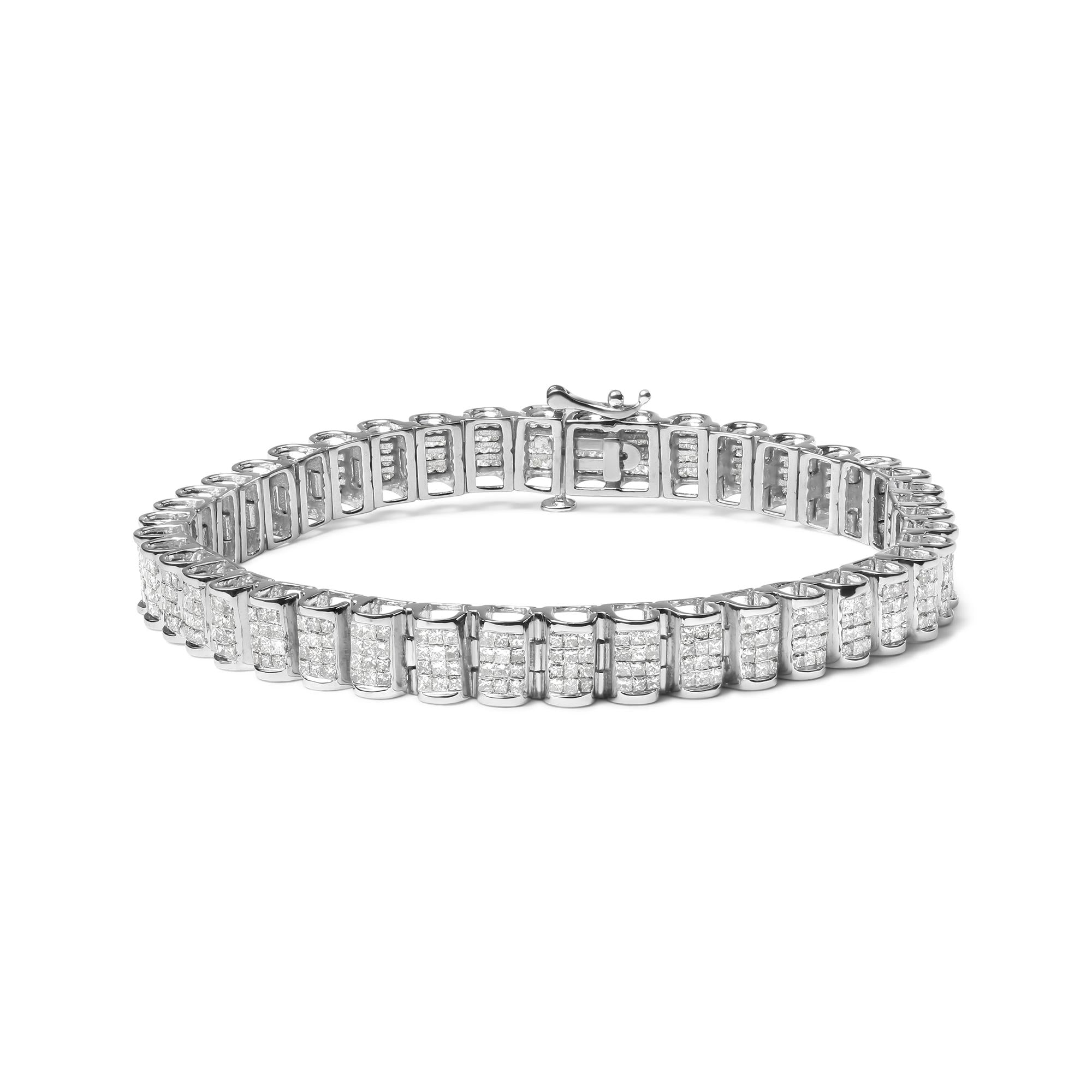Pulsera tenis de eslabones rectangulares de engaste invisible con diamantes blancos de 5 ct. p.t. en oro de 14K, foto 1