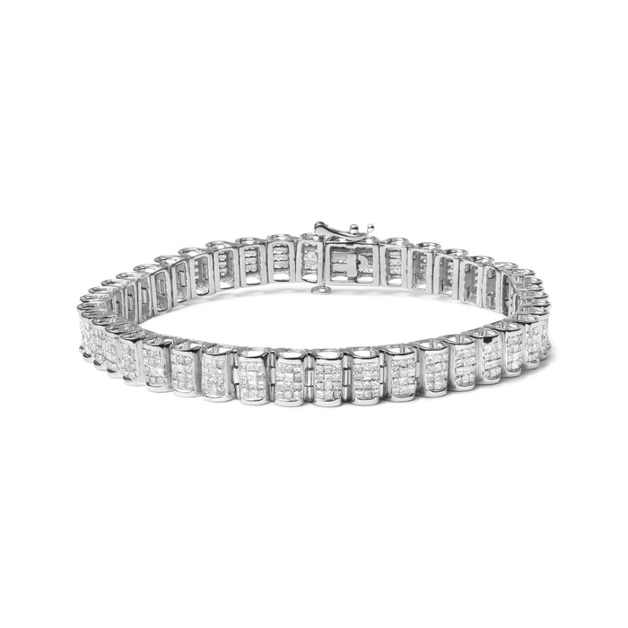 Pulsera tenis de eslabones rectangulares de engaste invisible con diamantes blancos de 5 ct. p.t. en oro de 14K, foto 1