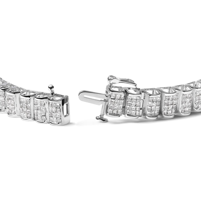Pulsera tenis de eslabones rectangulares de engaste invisible con diamantes blancos de 5 ct. p.t. en oro de 14K, foto 3