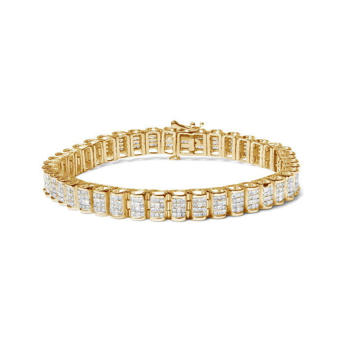 Pulsera tenis de eslabones rectangulares de engaste invisible con diamantes blancos de 5 ct. p.t. en oro de 14K, foto 2