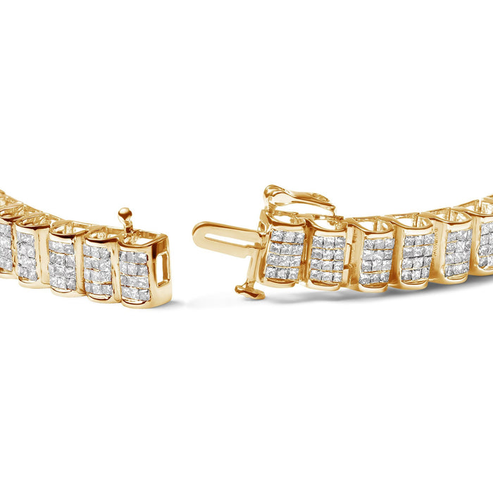 Pulsera tenis de eslabones rectangulares de engaste invisible con diamantes blancos de 5 ct. p.t. en oro de 14K, foto 4