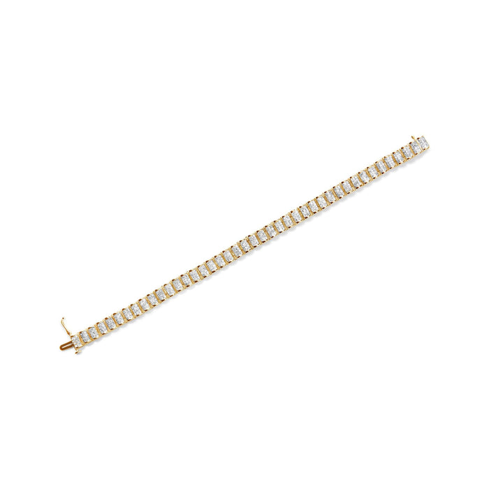 Pulsera tenis de eslabones rectangulares de engaste invisible con diamantes blancos de 5 ct. p.t. en oro de 14K, foto 10