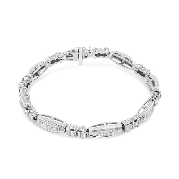 2 Ct. T.W. Channel-Set Alternating Baguette and Princess-Cut Diamond Link Bracelet in 14K White Gold, photo 1
