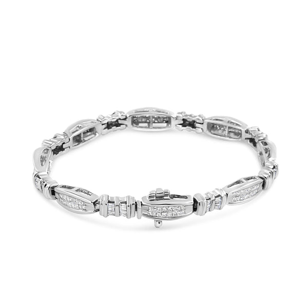 2 Ct. T.W. Channel-Set Alternating Baguette and Princess-Cut Diamond Link Bracelet in 14K White Gold, photo 2