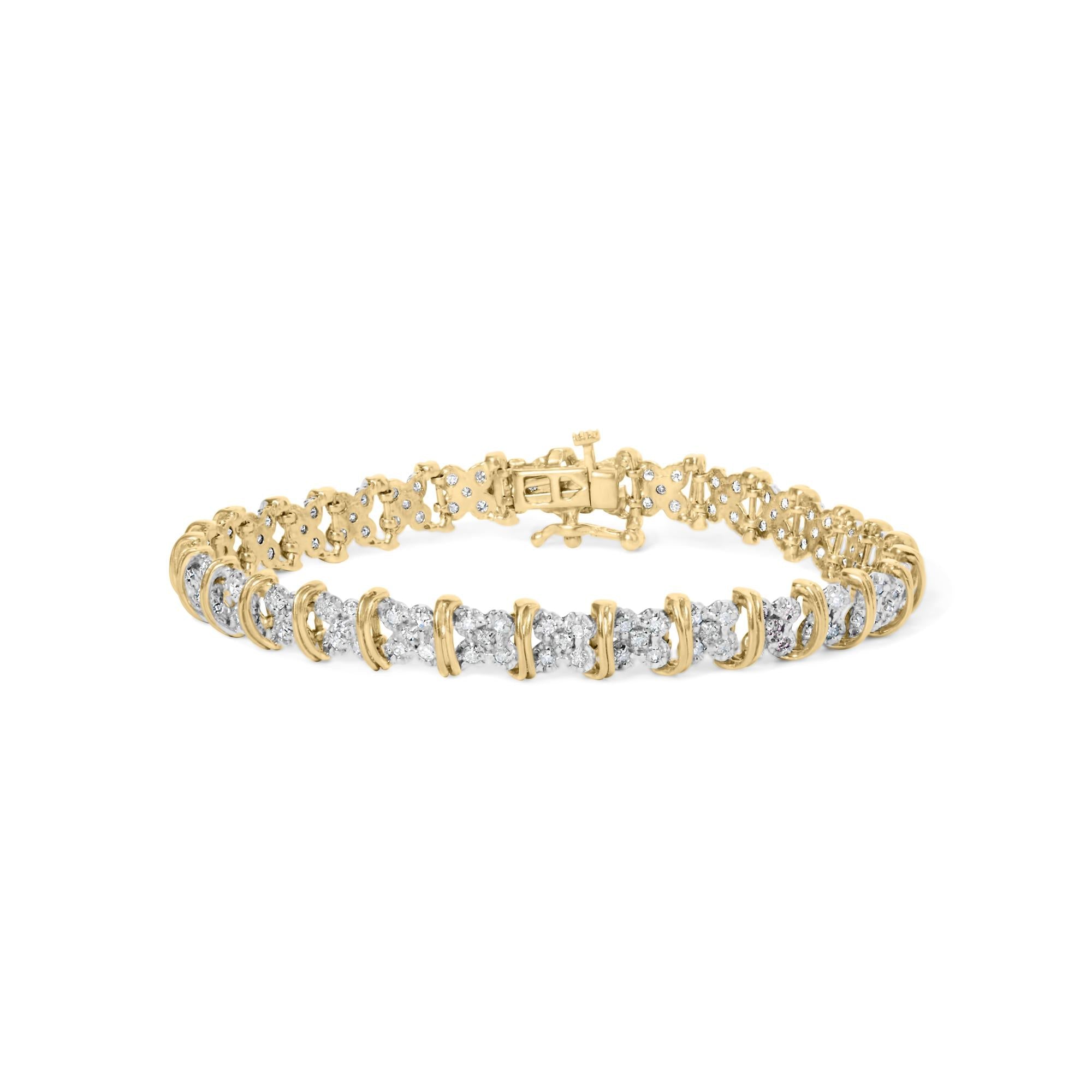 Pulsera de eslabones de racimo en X con diamantes redondos de 2 ct. p.t. en plata de ley bañada en oro amarillo de 10K, foto 1