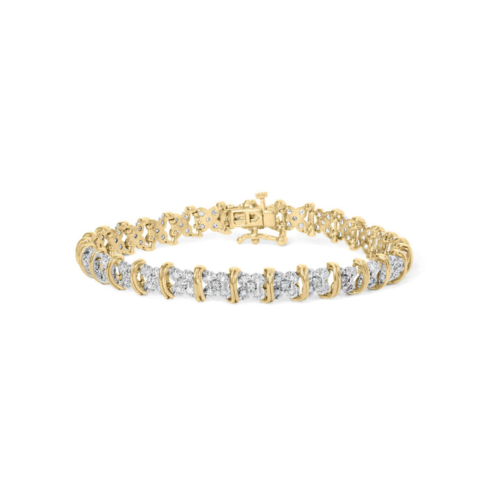 Pulsera de eslabones de racimo en X con diamantes redondos de 2 ct. p.t. en plata de ley bañada en oro amarillo de 10K, foto 1