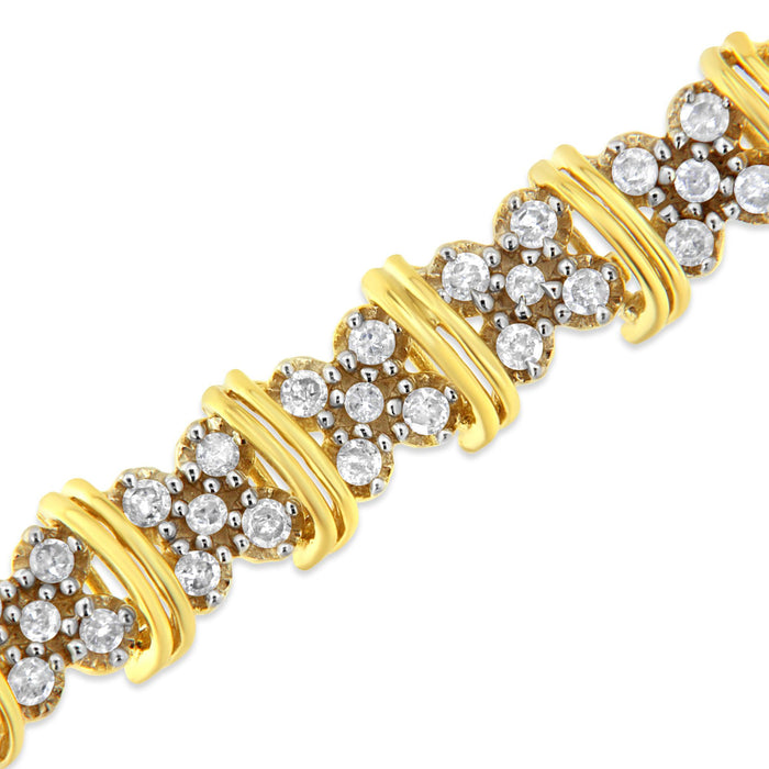Pulsera de eslabones de racimo en X con diamantes redondos de 2 ct. p.t. en plata de ley bañada en oro amarillo de 10K, foto 5