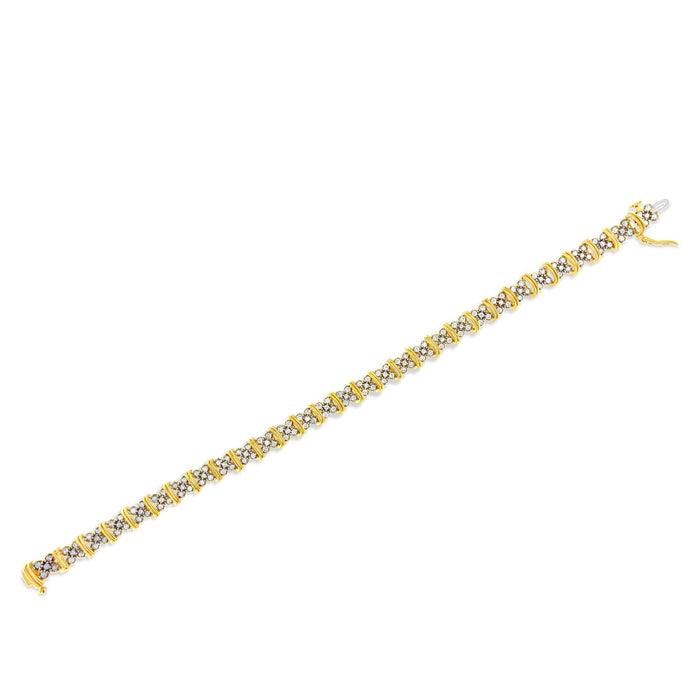 Pulsera de eslabones de racimo en X con diamantes redondos de 2 ct. p.t. en plata de ley bañada en oro amarillo de 10K, foto 6