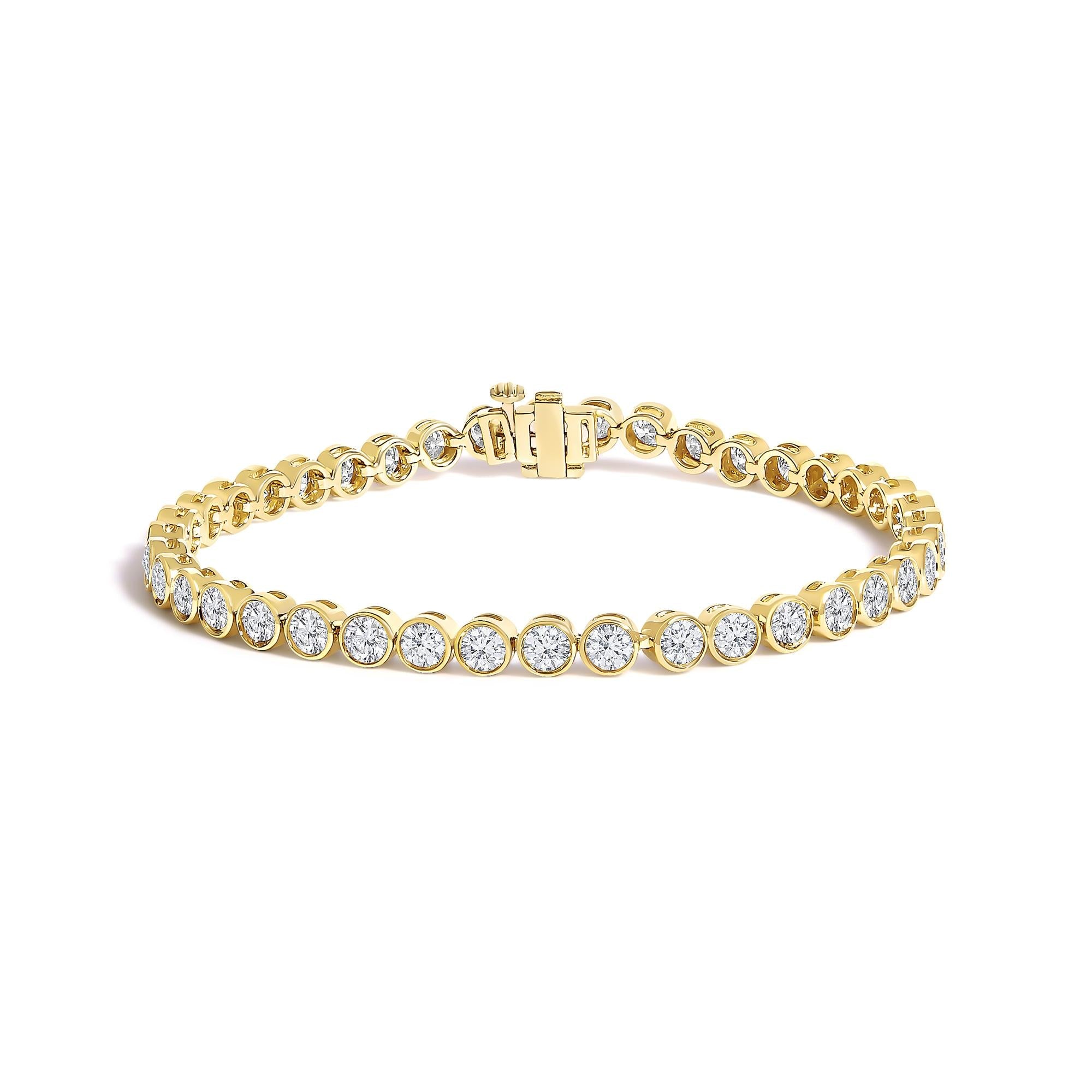 Pulsera tenis de bisel con diamantes redondos de 8 ct. p.t. en oro amarillo de 10K, foto 1