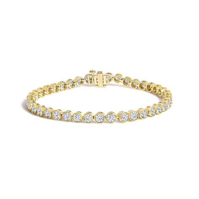 Pulsera tenis de bisel con diamantes redondos de 8 ct. p.t. en oro amarillo de 10K, foto 1