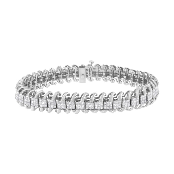 5 Ct. T.W. Princess-Cut Diamond Invisible-Set Wavy S-Link Tennis Bracelet in 14K White Gold, photo 1