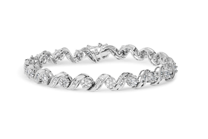 2 Ct. T.W. Diamond Cluster and Spiral Link Bracelet in 14K White Gold, photo 1