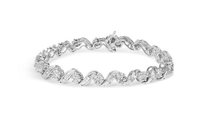 2 Ct. T.W. Diamond Cluster and Spiral Link Bracelet in 14K White Gold, photo 6