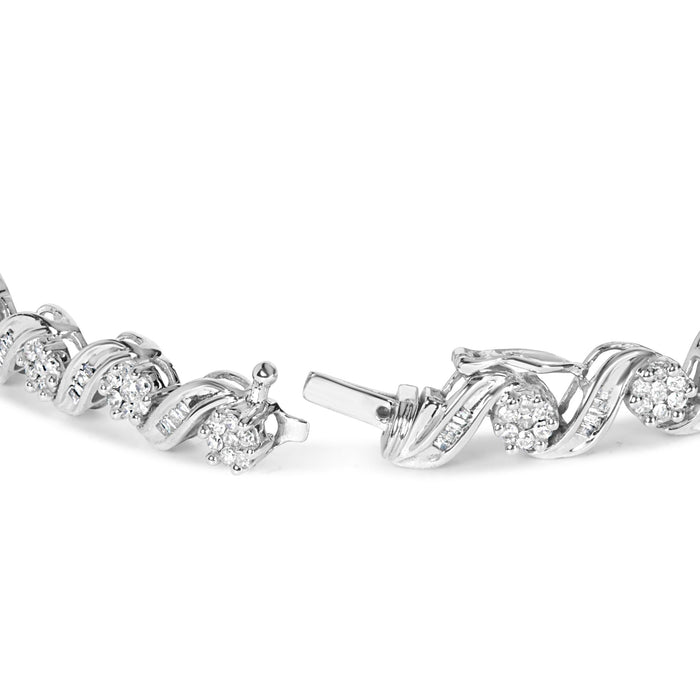 2 Ct. T.W. Diamond Cluster and Spiral Link Bracelet in 14K White Gold, photo 7