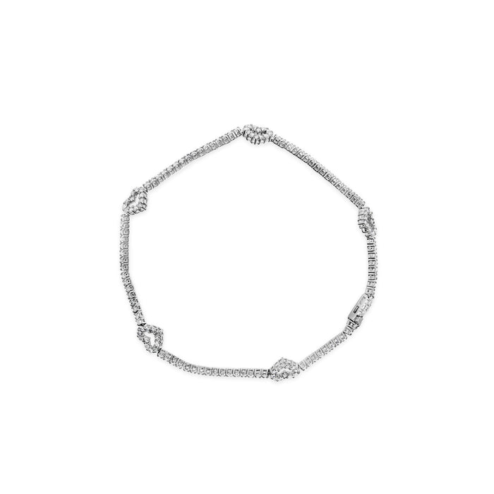 Pulsera de estaciones de corazones con diamantes de 1 1/2 ct. p.t. en oro blanco de 14K, foto 4