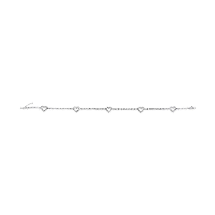 Pulsera de estaciones de corazones con diamantes de 1 1/2 ct. p.t. en oro blanco de 14K, foto 5