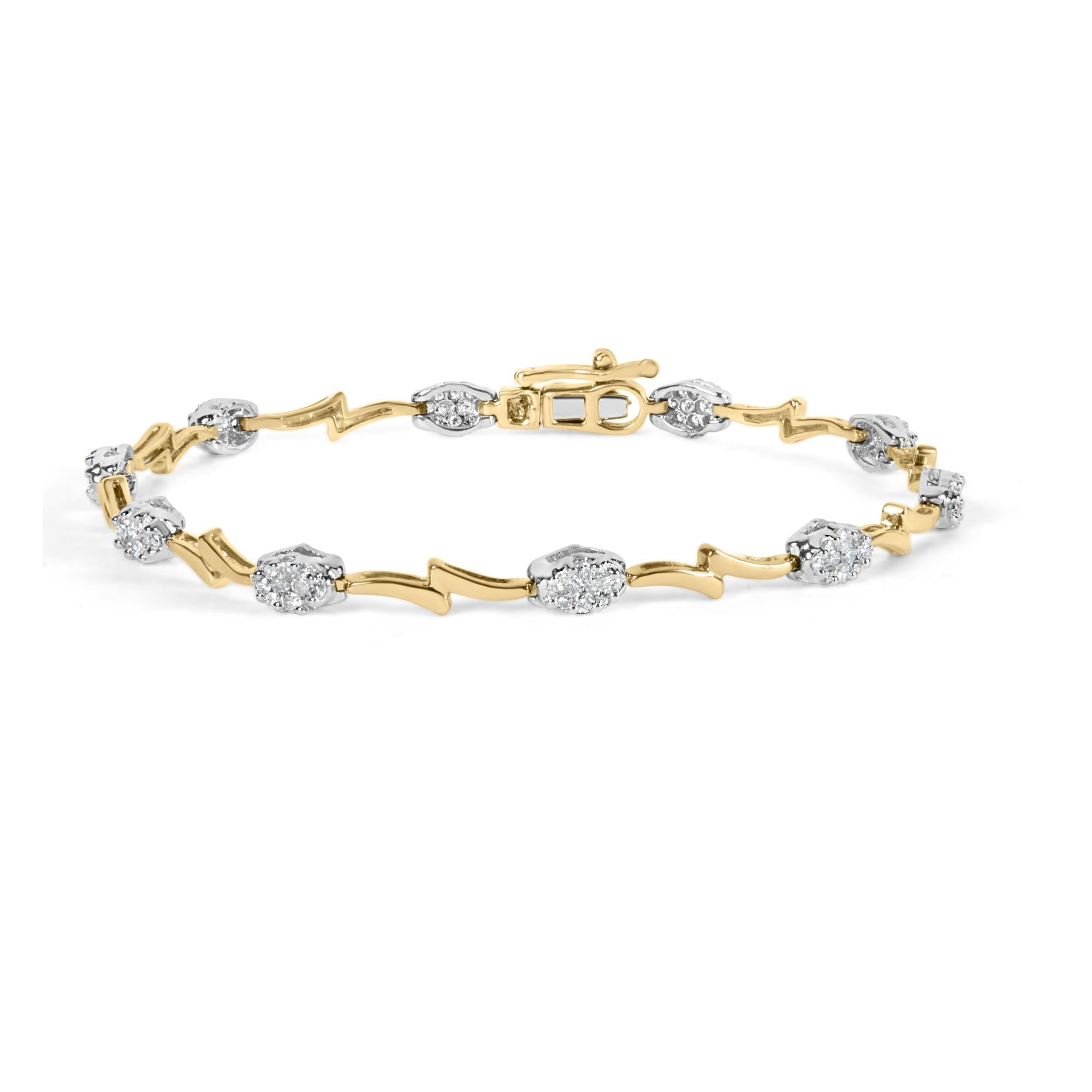 1 Ct. T.W. Diamond Oval-Shaped Cluster Link Bracelet in 10K White and Yellow Gold, photo 1