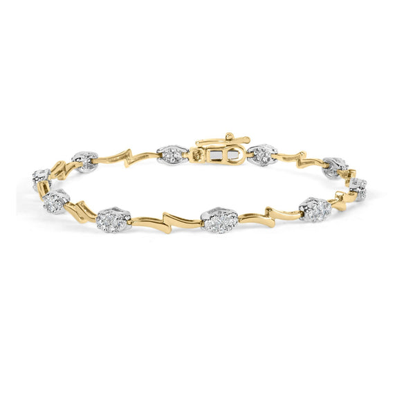 Pulsera de eslabones de racimo ovalado con diamantes de 1 ct. p.t. en oro blanco y amarillo de 10K, foto 1