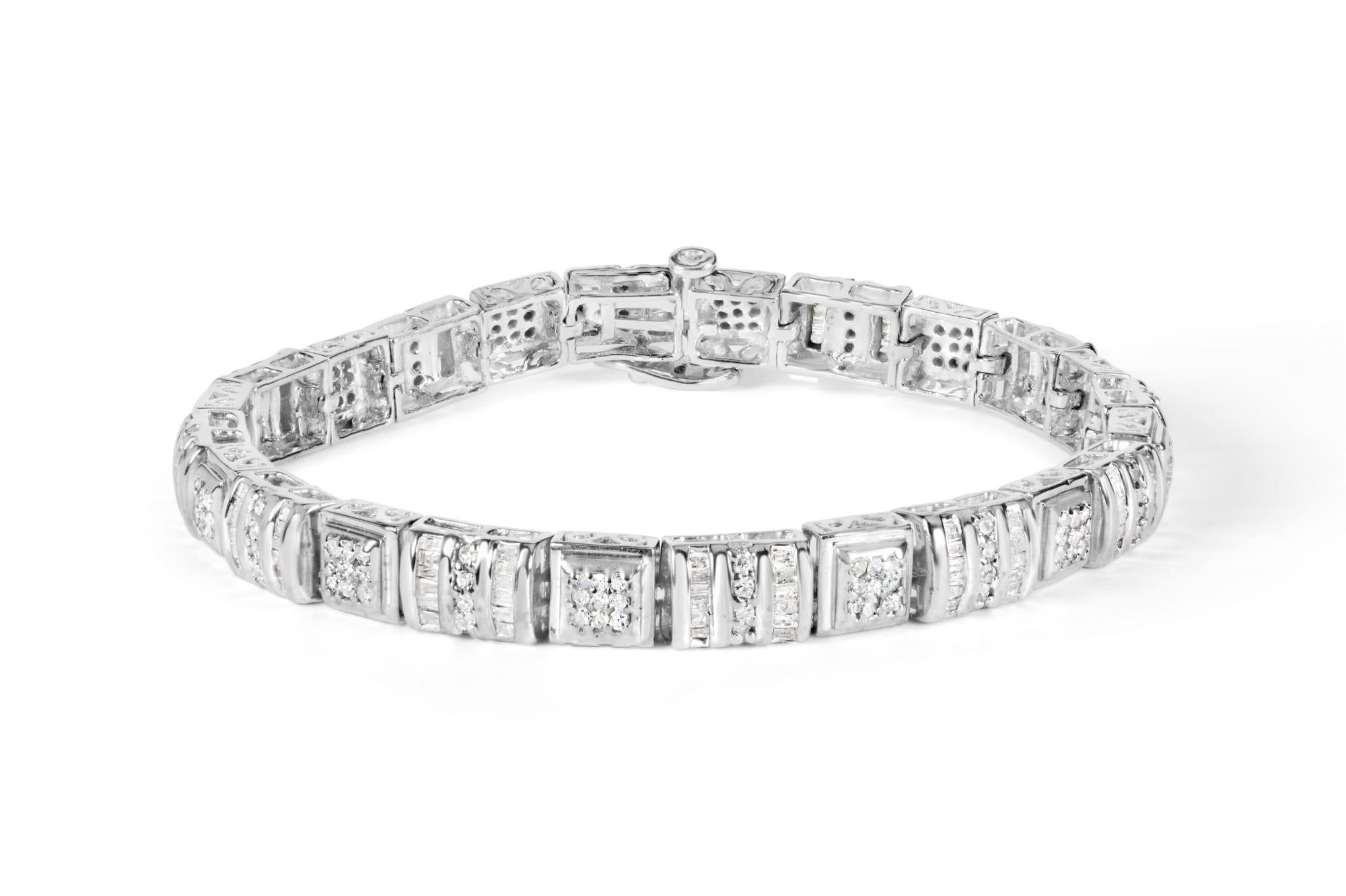 2 Ct. T.W. Round and Baguette-Cut Diamond Bracelet in 10K White Gold, photo 1