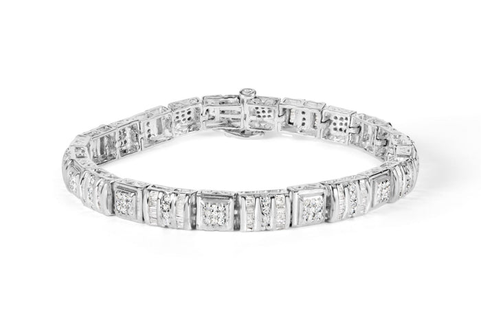 2 Ct. T.W. Round and Baguette-Cut Diamond Bracelet in 10K White Gold, photo 1