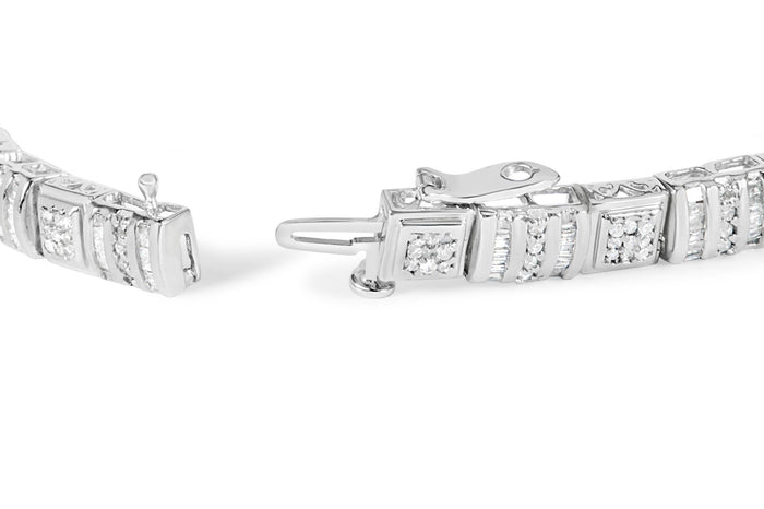 2 Ct. T.W. Round and Baguette-Cut Diamond Bracelet in 10K White Gold, photo 2
