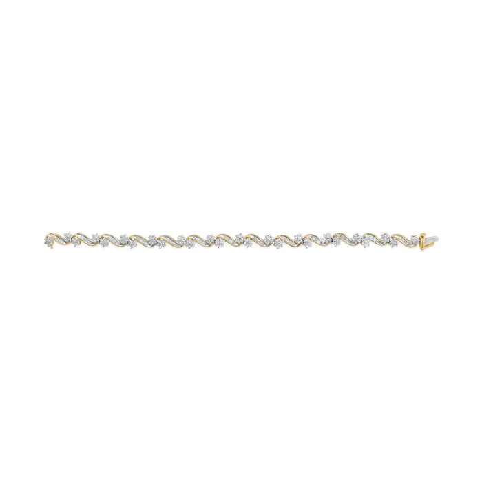 Pulsera de eslabones florales con diamantes redondos y baguette de 3 ct. p.t. en oro amarillo de 10K, foto 5