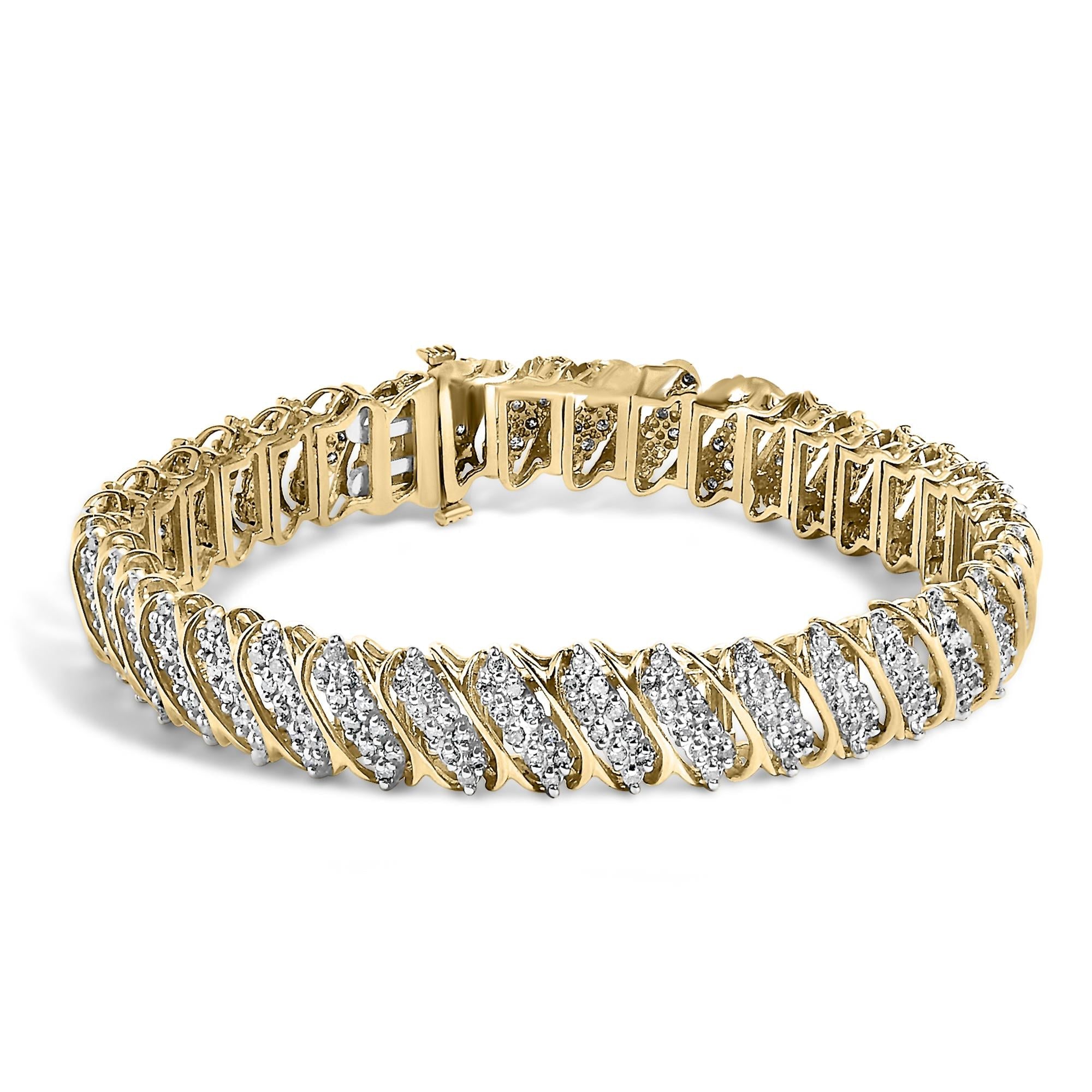 Pulsera de eslabones en S con diamantes de 3 ct. p.t. en oro amarillo de 10K, foto 1