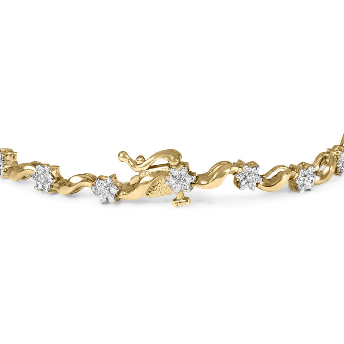 Pulsera de eslabones en S florales con diamantes de talla redonda de 1 ct. p.t. en oro amarillo de 10K, foto 2