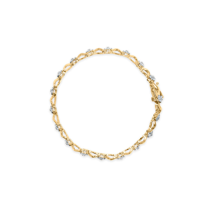 Pulsera de eslabones en S florales con diamantes de talla redonda de 1 ct. p.t. en oro amarillo de 10K, foto 4