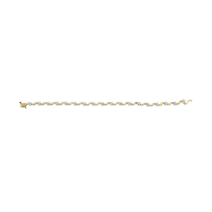 Pulsera de eslabones en S florales con diamantes de talla redonda de 1 ct. p.t. en oro amarillo de 10K, foto 5