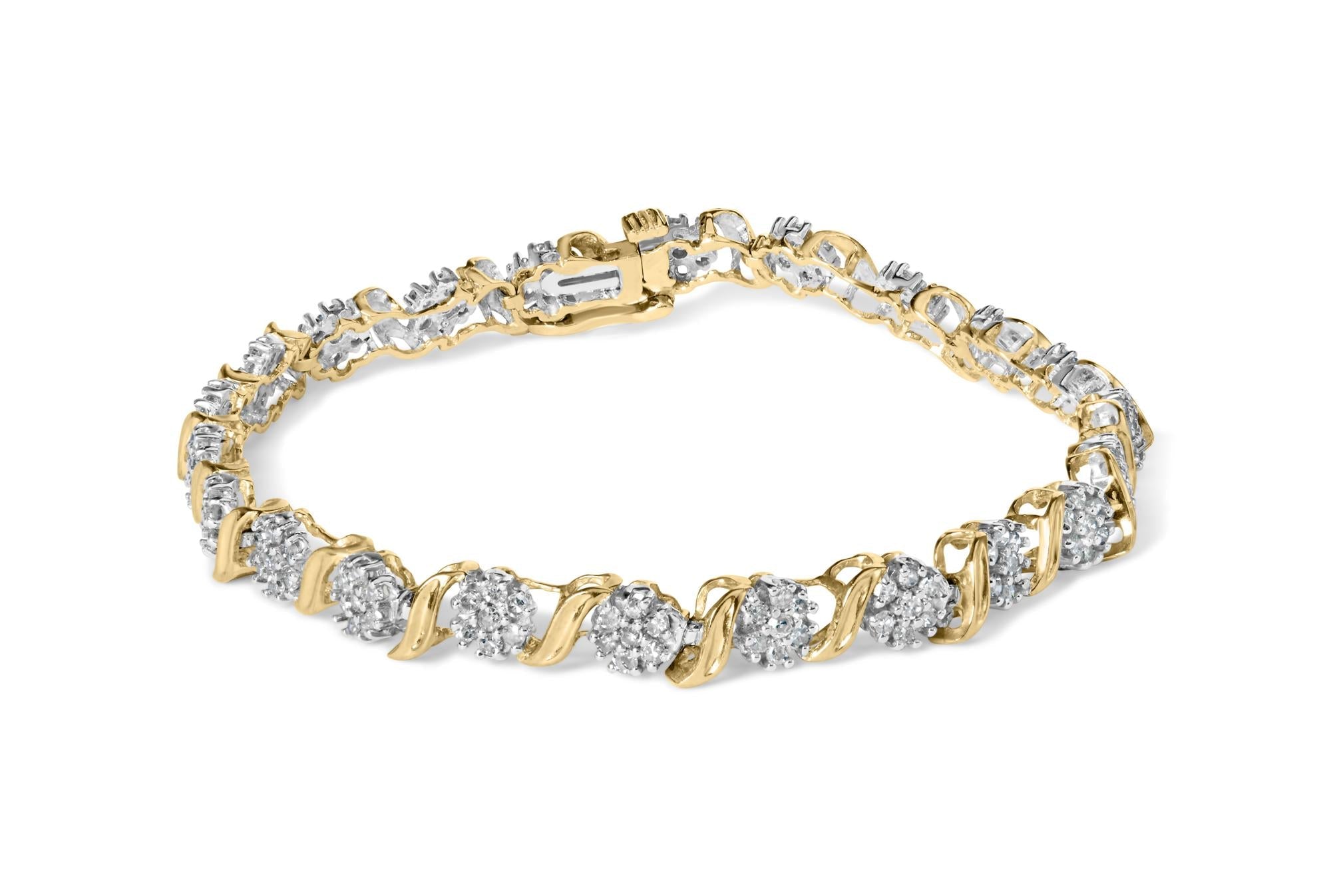 2 Ct. T.W. Round-Cut Diamond 'S' Cluster Bracelet in 10K Yellow Gold, photo 1