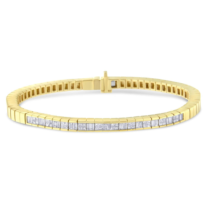 1 1/10 Ct. T.W. Princess and Baguette-Cut Diamond Alternating Stone Eternity Tennis Bracelet in 14K Yellow Gold, photo 1