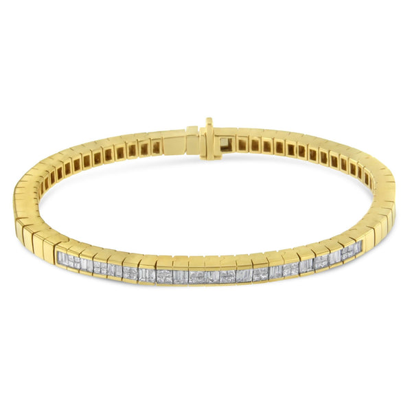 Pulsera tenis de eternidad alterna con diamantes princesa y baguette de 1 1/10 ct. p.t. en oro amarillo de 14K, foto 2