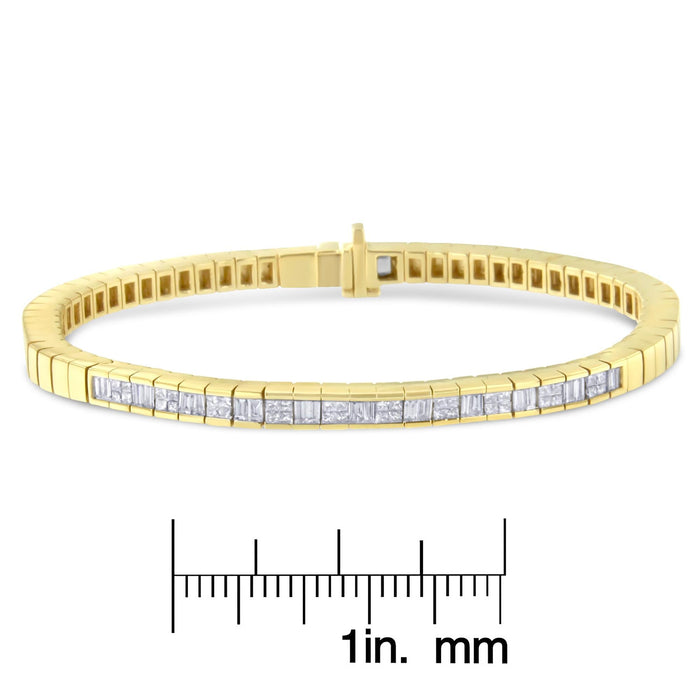 1 1/10 Ct. T.W. Princess and Baguette-Cut Diamond Alternating Stone Eternity Tennis Bracelet in 14K Yellow Gold, photo 6
