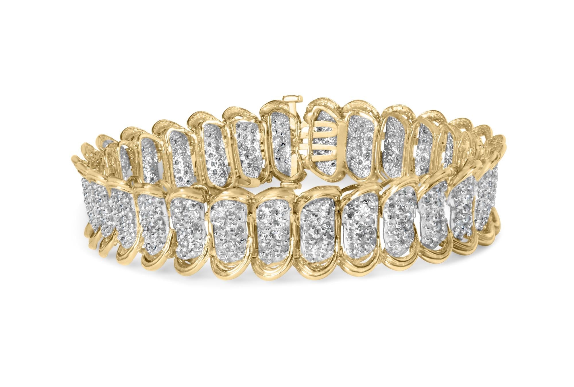 Pulsera de eslabones clásica con diamantes pavé de 4 ct. p.t. en oro amarillo de 10K, foto 1