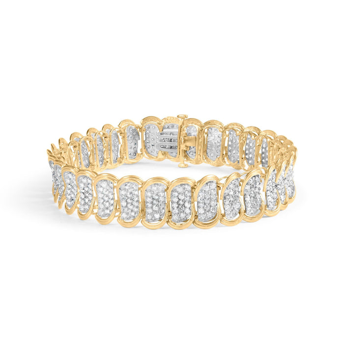 Pulsera de eslabones ovalados con bandas con diamantes de 5 ct. p.t. en oro amarillo de 10K, foto 1