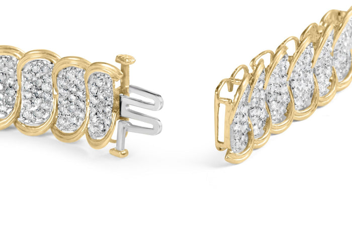 Pulsera de eslabones ovalados con bandas con diamantes de 5 ct. p.t. en oro amarillo de 10K, foto 2