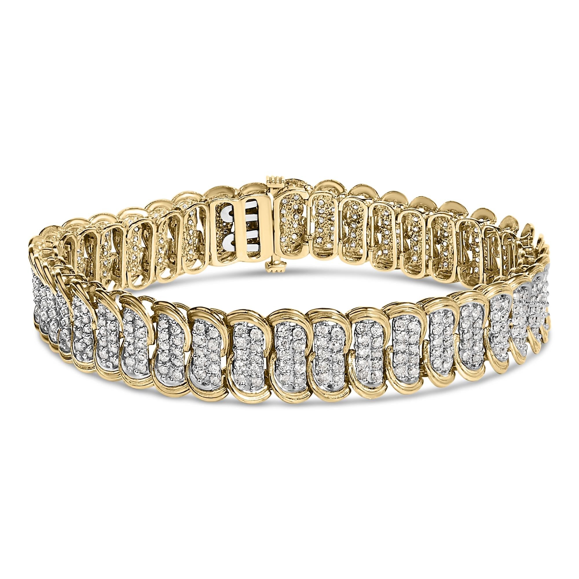 Pulsera de eslabones en S con diamantes de 4 ct. p.t. en oro amarillo de 10K, foto 1