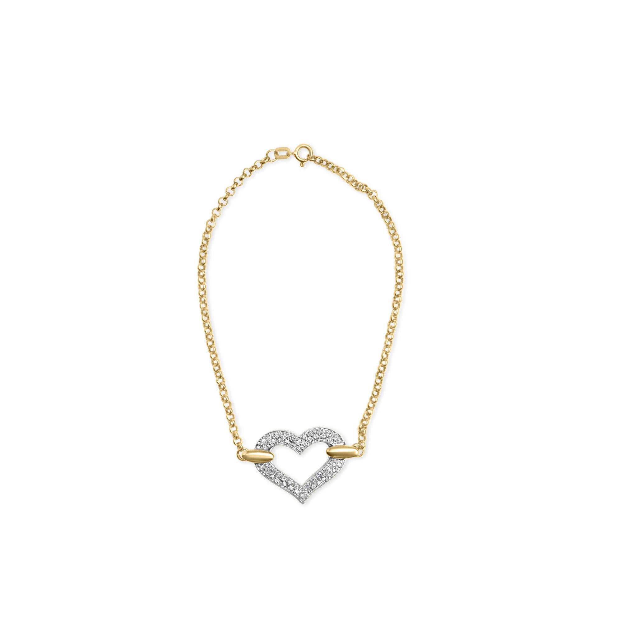 Pulsera con dije de corazón incrustado con diamantes de 1/4 ct. p.t. en oro de dos tonos de 10K, foto 1
