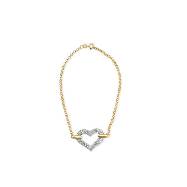 1/4 Ct. T.W. Diamond Encrusted Heart Charm Bracelet in 10K Two-Tone Gold, photo 1