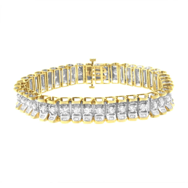5 Ct. T.W. Round and Baguette-Cut Diamond Reflective Tennis Bracelet in 14K Yellow and White Gold, photo 1