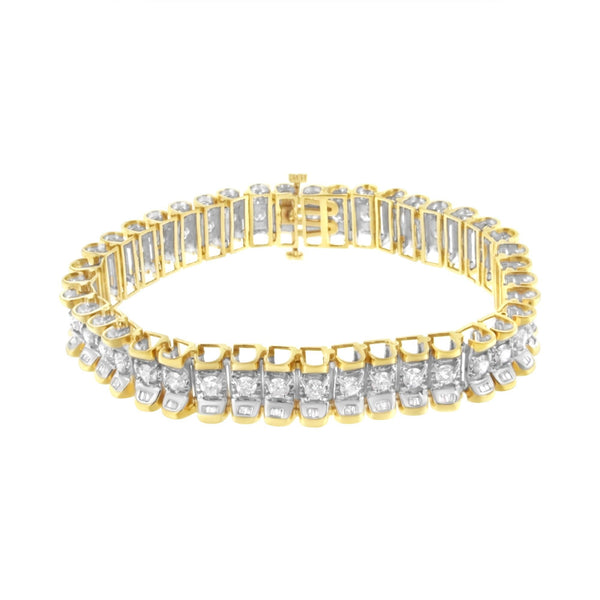 5 Ct. T.W. Round and Baguette-Cut Diamond Reflective Tennis Bracelet in 14K Yellow and White Gold, photo 2