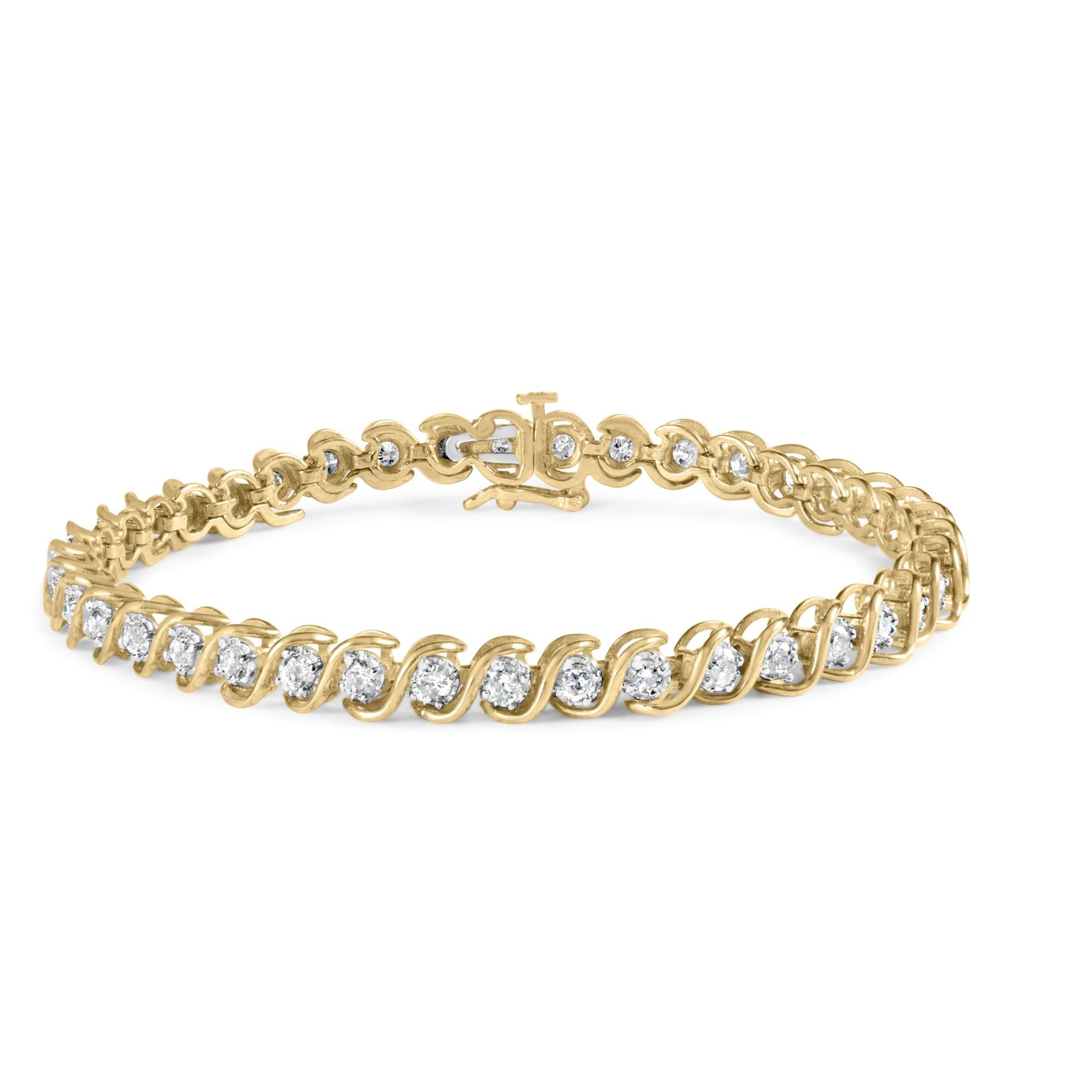 Pulsera de eslabones en espiral con diamantes redondos de 3 ct. p.t. en oro amarillo de 10K, foto 1