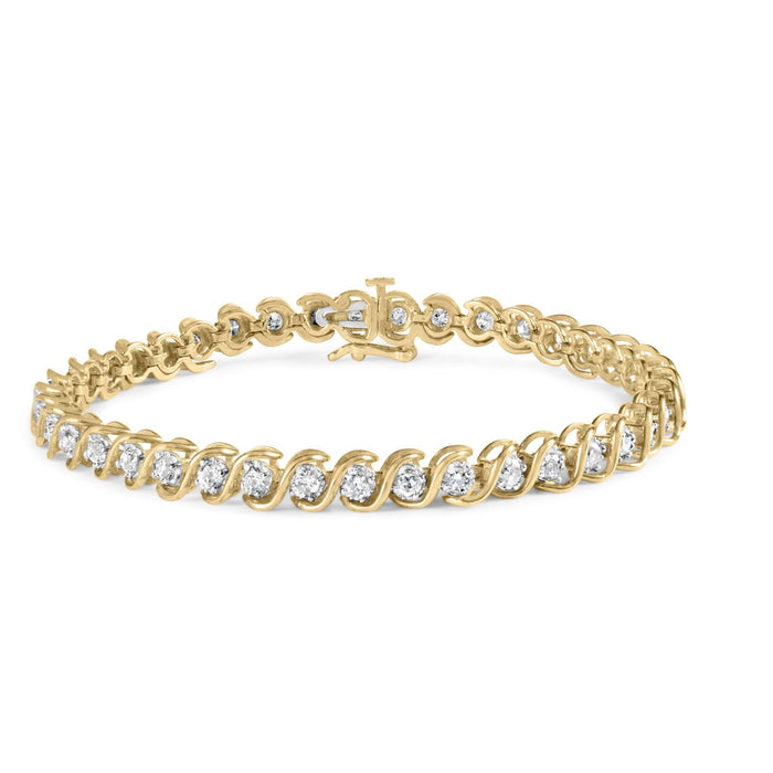 Pulsera de eslabones en espiral con diamantes redondos de 3 ct. p.t. en oro amarillo de 10K, foto 1