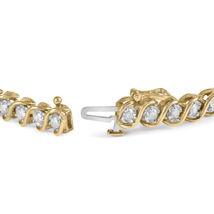 Pulsera de eslabones en espiral con diamantes redondos de 3 ct. p.t. en oro amarillo de 10K, foto 2